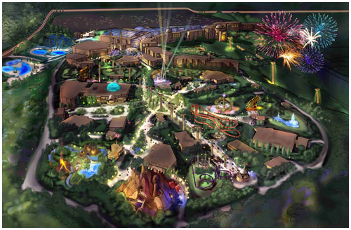 Birdseye of an Apogee theme park design.